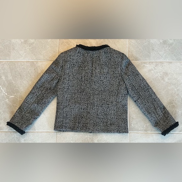 J.CREW Glen Plaid Braided Trim Tweed Jacket Blazer Black/White | Size 2 Womens - Picture 3 of 12